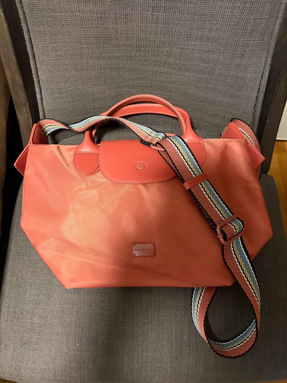 NAPPA Dark Salmon Color Bag with Multi Colored Strap for Crossbody Wear Option